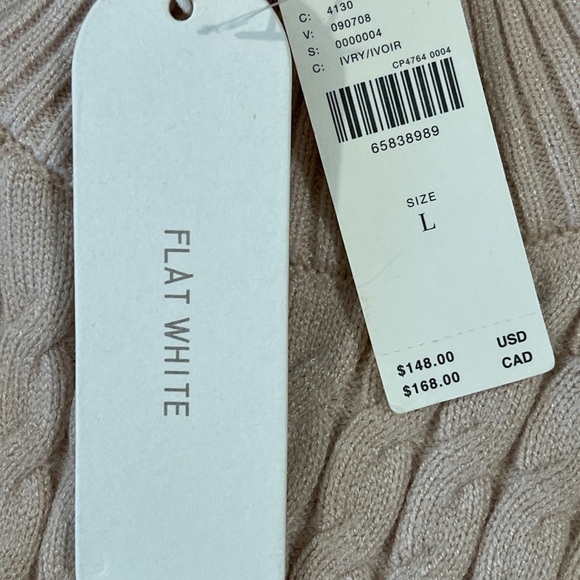 Anthropologie Flat White Ruffled Sweater Mini Dress Size L Cream - Picture 11 of 11